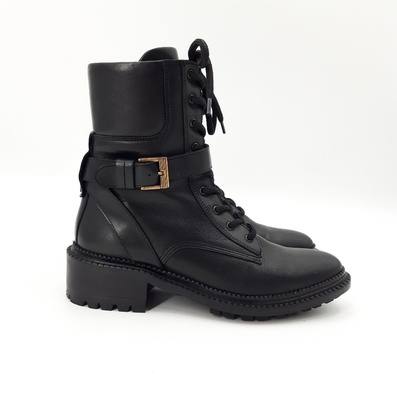 AQUATALIA | Octavia Weatherproof Calfskin Buckle Combat Boot in Black - Picture 3 of 11